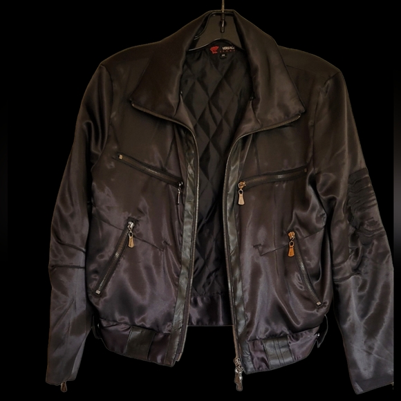 SALE Vintage Versace Sport Satin Bomber Jacket Removable Rabbit Fur Collar! - Picture 4 of 16
